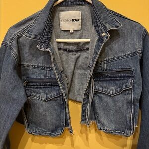 Fashion Nova Blue Denim Jacket Cropped